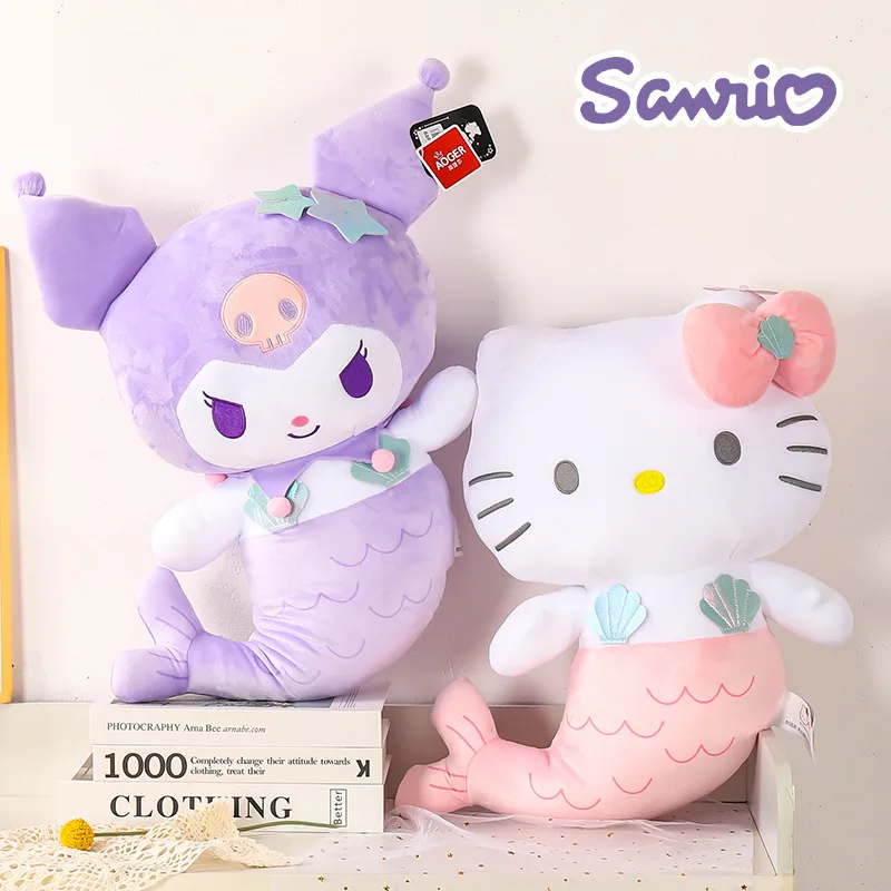 Sanrio Doll Hellokitty Kuromi MyMelody 플러시 장난감 변형 인어 카와이 베개 RoomDecoration 애니메이션 주변 장치 생일 선물