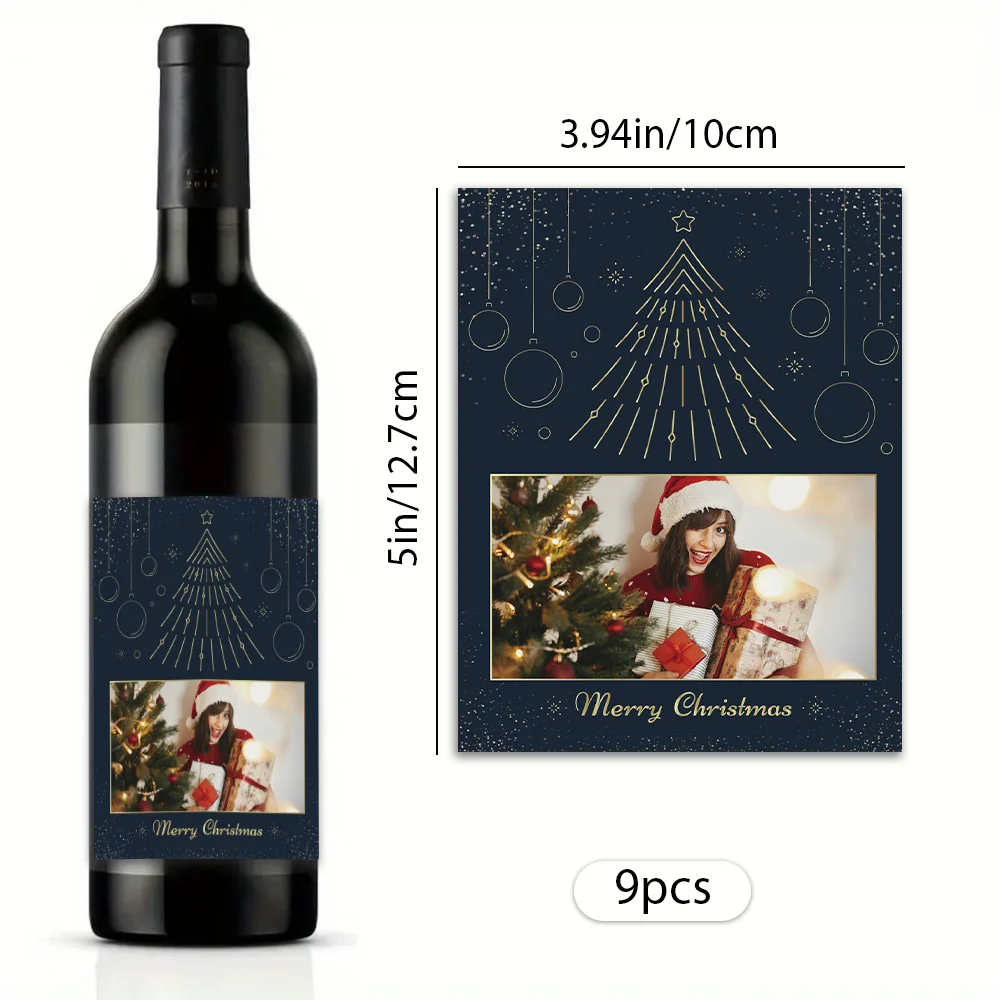 9/18/27pcs Custom Christmas Wine Labels, Waterproof Stickers, Personalized Party Decorations, Holiday Wine Bottle Labels