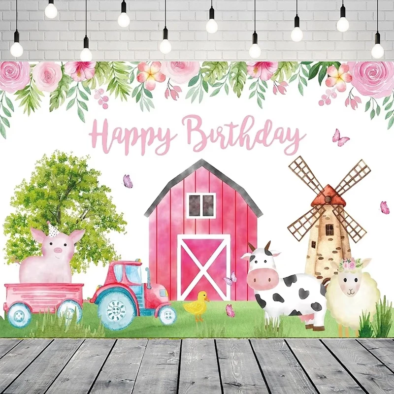 Photography Backdrop Farm Animal House Barnyard Theme Banner Happy Birthday Party Decor Background Portrait Shooting Poster