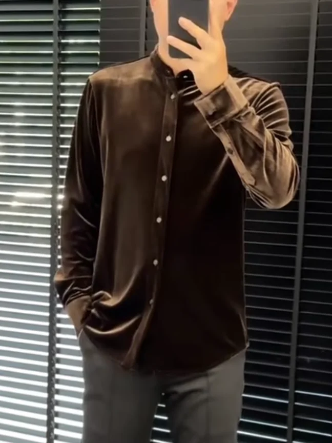 

Men's Velvet Shirt Fashionable Versatile High-End Feel Warmth Autumn Winter New Arrival Shirt Style Casual Fit Long Sleeve