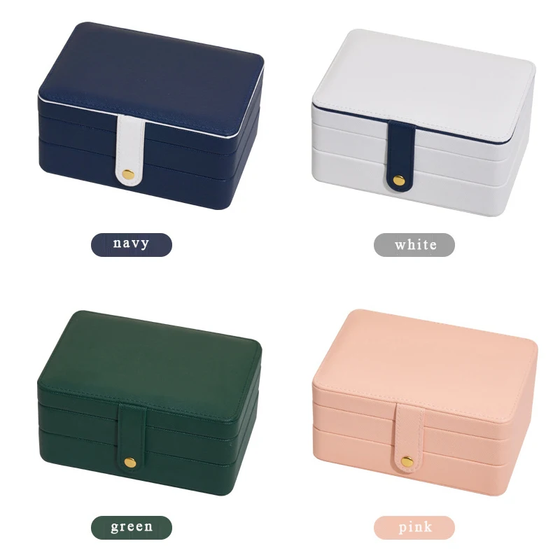 Portable Travel Button S/M/L 3Layers Jewelry Gift Boxes PU Storage Jewelers Case Jewelry Organizer Display Jewelry Box