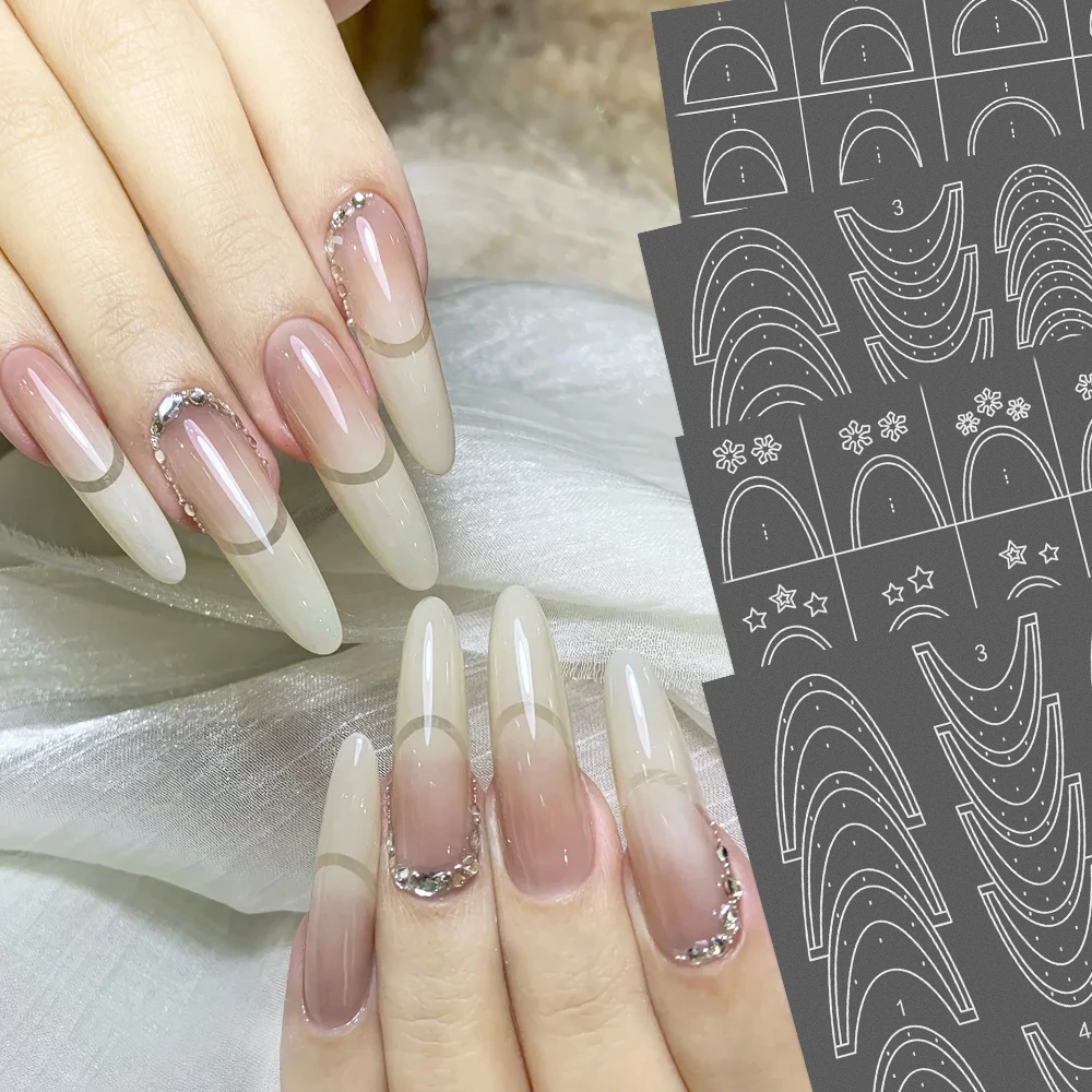 

1pc Airbrush French Nail Stencils Multi-Size Hollow French Line Stickers For DIY Manicure V-shape Classic French Tip Nail Decals