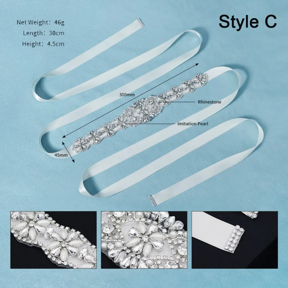 Elegant Silver Wedding Rhinestone Belt Satin Crystal Pearls Bridal Belt Dresses Accessories Wedding Ribbon Sash Prom