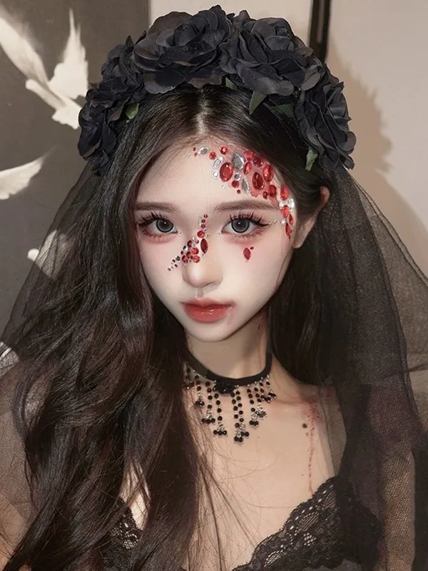 loween  Knot Veil Ghost Claw Hair Clip Rose Flower Skeleton Hand  Gothic Sle k  Hair Accories