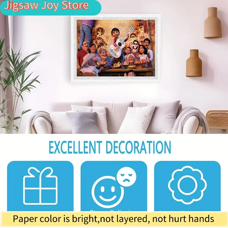 1000 pièces de puzzles en mosaïque faits à la main avec des personnages de dessins animés de 'Coco', parfaits pour le Jour des Morts et Halloween. Ces