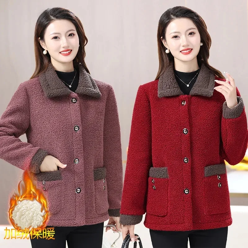 Female Large Size 5XL Flip Collar Outwear Autumn Winter Women Imitation lamb Wool Coat Lady Loose Fitting Granular Velvet Jacket
