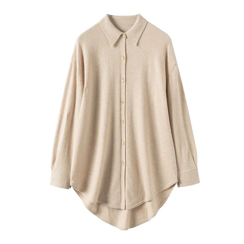 

100% pure wool sweater, women's polo collar, women's sweater shirt, cardigan, lapel, cashmere sweater, loose knit base sweater