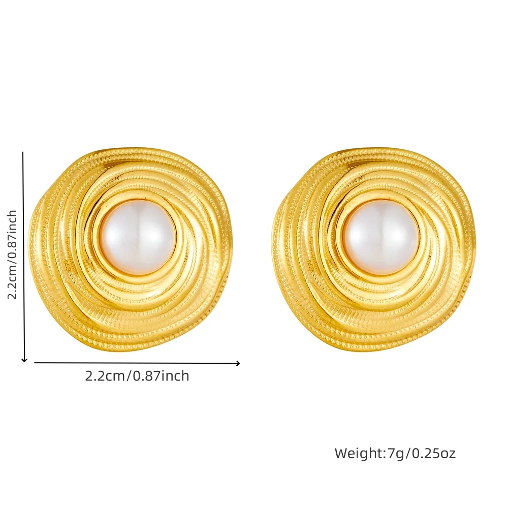 DIEYURO 316L Stainless Steel Golden Fashion Coil Weaving Inlaid With Pearl Earring For Womens New Trend Fashion Ear Jewelry Gift