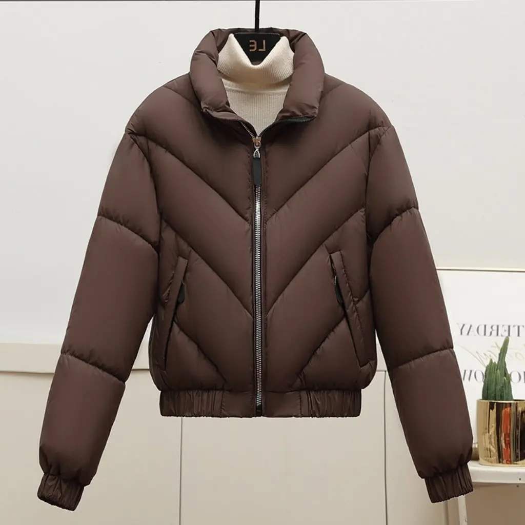 Giacca imbottita in cotone a vita alta da donna Stazione europea Cappotto invernale con colletto alla coreana alla moda e vestibilità ampia