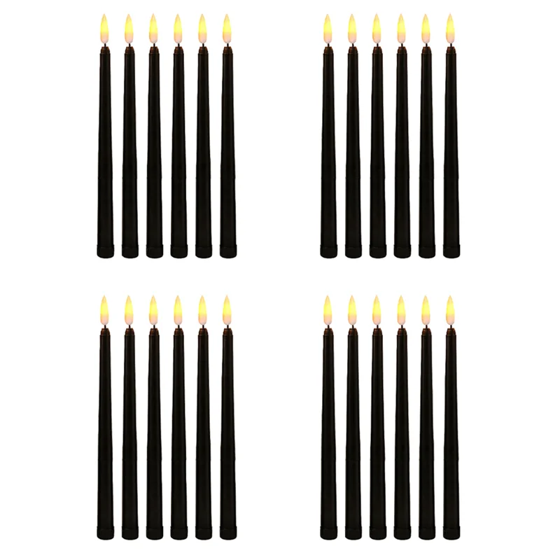 LICE-Pack Of 24 Black LED Birthday Candles,Yellow Flameless Flickering Battery Operated LED Halloween Candles