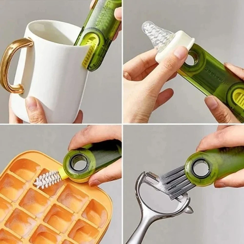 Multifunctional Cup Cleaning Brush 3 in 1 Cup Mouth Scrubber Rotatable Kitchen Cleaning Brush Bottle Gap Cleaner Accessories