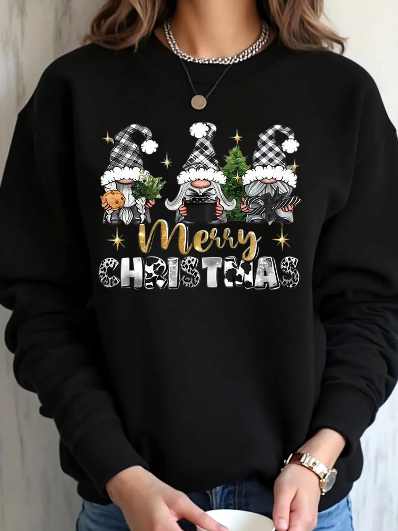 

Women Oversized Sweatshirt Christmas Gnomes Merry Christmas Print Outdoor Wear