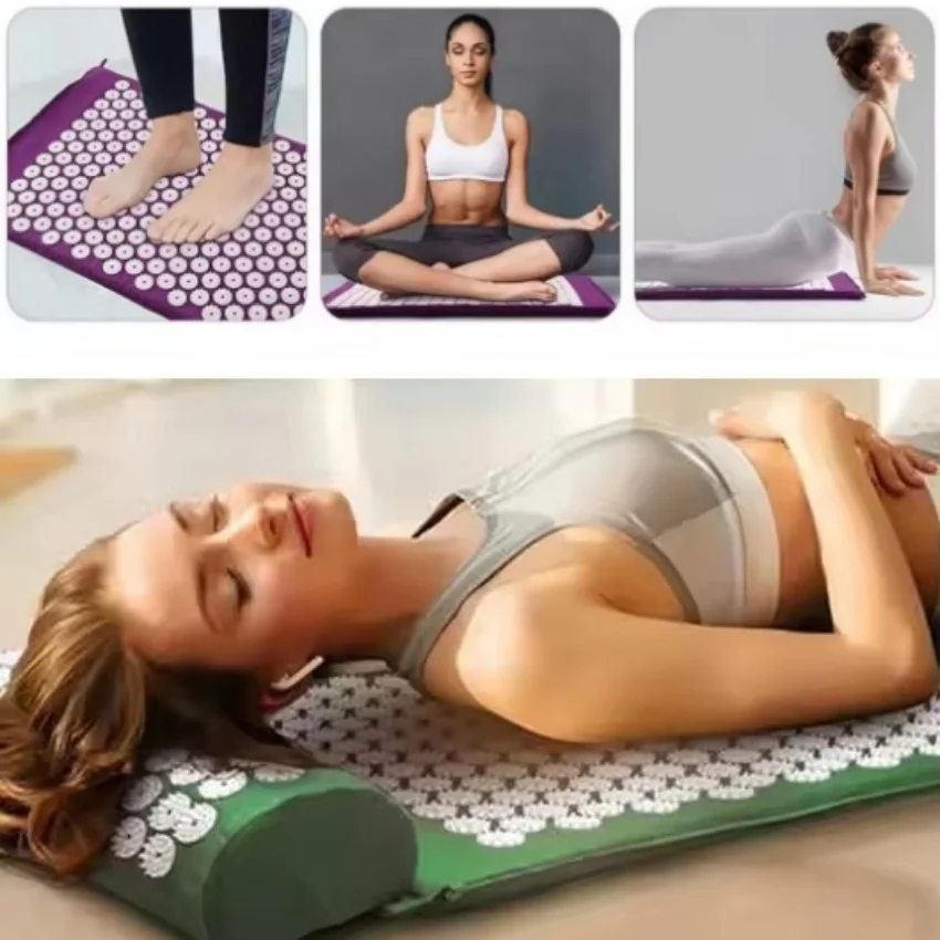Acupressure Mat Sensi Massage Mat Pillow Set Applicator for Neck Foot Yoga Mat with Needle Back Cushion