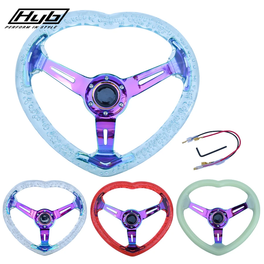 JDM Clear Acrylic Bubble Heart Steering Wheel Neo Spoke Glowing Aftermarket Car Steering Wheel