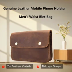 Vintage Men's Bag Genuine Leather Fanny Pack for Man Casual Leather Male Tripble Layer Waist Belt Pouch Hip Mobile Phone Bag