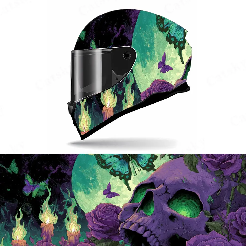 

Dark Skull Green Butterfly Rose-Durable Waterproof PVC, Self-Adhesive Motorcycle Racing Helmet Decal, Perfect Gift for Motorcycl