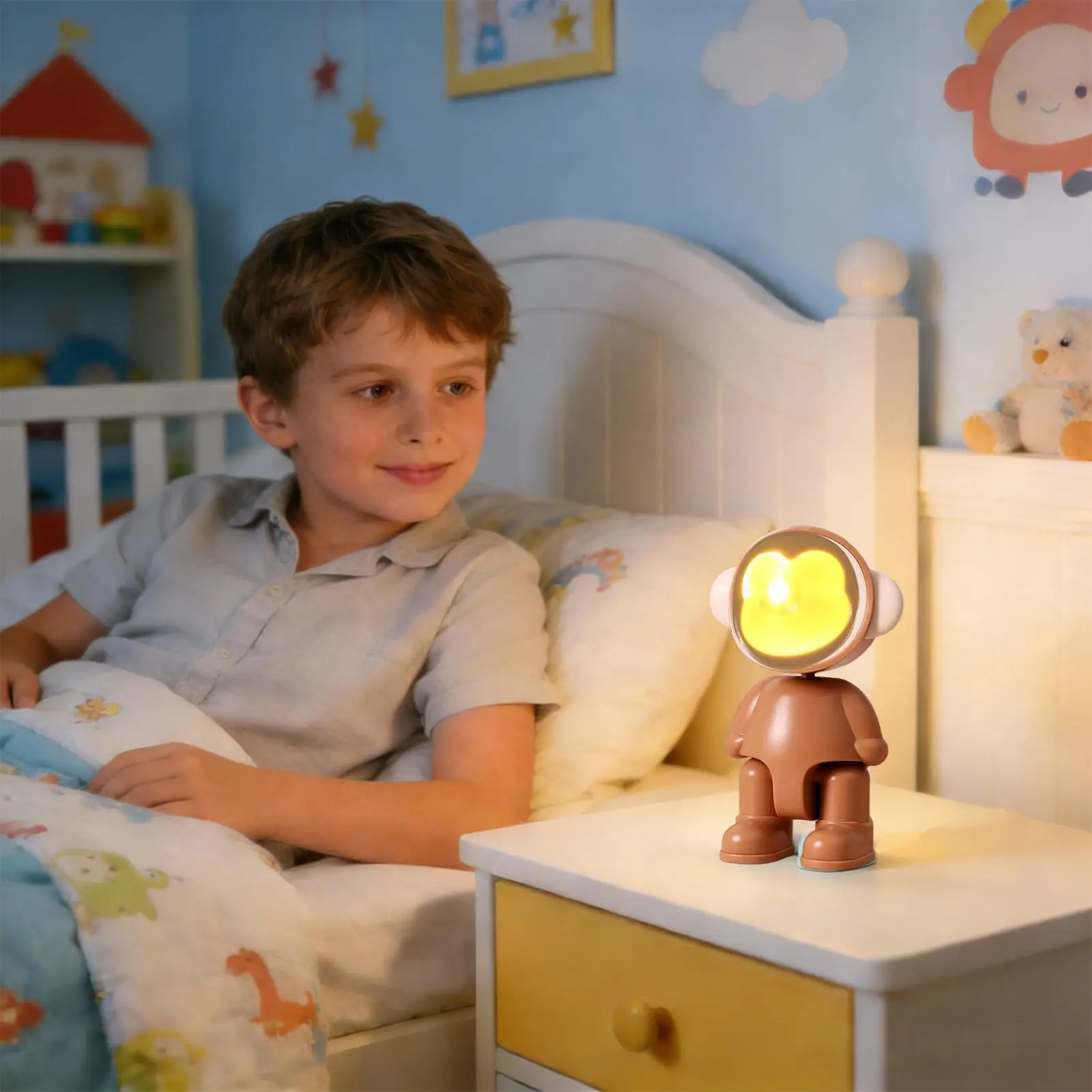 

Светодиодный ночник-робот для детей, мини-на батарейках, регулируемая поза, светодиодный ночник, прикроватные лампы, милая настольная лампа в форме робота