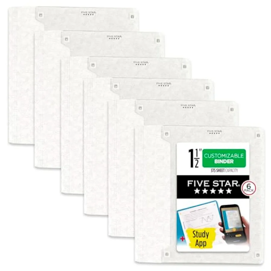 

3-Rg Bder + Study App 6 Pack -/2 Binder with D Rings and Customizable Clear View Cover Sheet Capacity