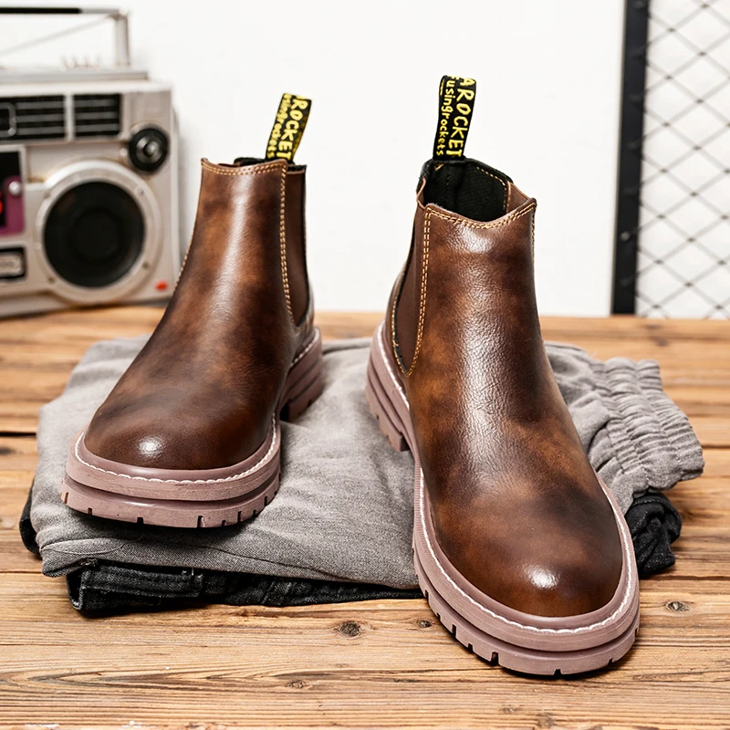 

Chelsea's New Men Casual Warm Cotton Boots Non Slip Height Increasing Wear-resistant Business Formal Fashionable Low Top Boots