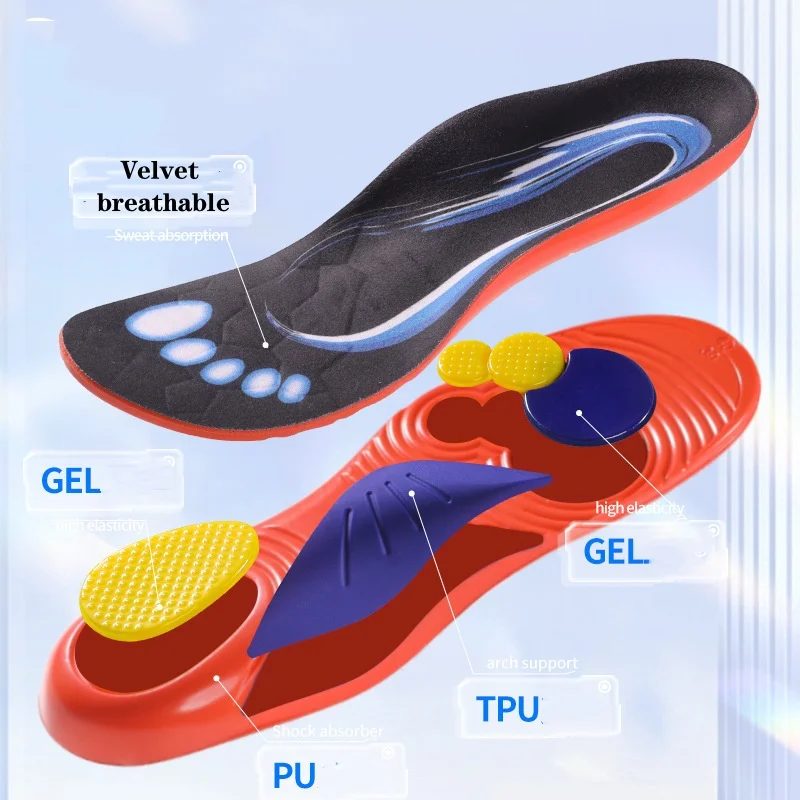 High-elastic Shock-absorbing Sports Insoles For Men Women Sweat-absorbing Deodorizing Breathable Arch Support