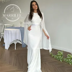 Marrilee Elegant O-Neck Long Sleeves Mermaid Pleats Evening Dresses Charming Floor Length Saudi Arabia Prom Gown Formal Occasion