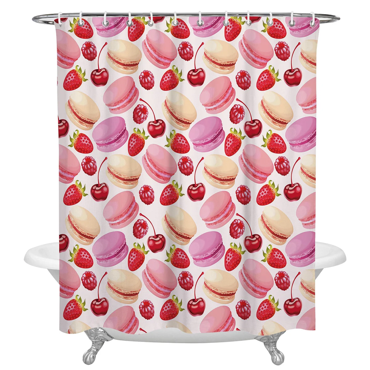 Macarons And Strawberries Waterproof Bathroom Decoration Shower Curtain With Hook Printed Bathtub Curtains Bathroom Accessories