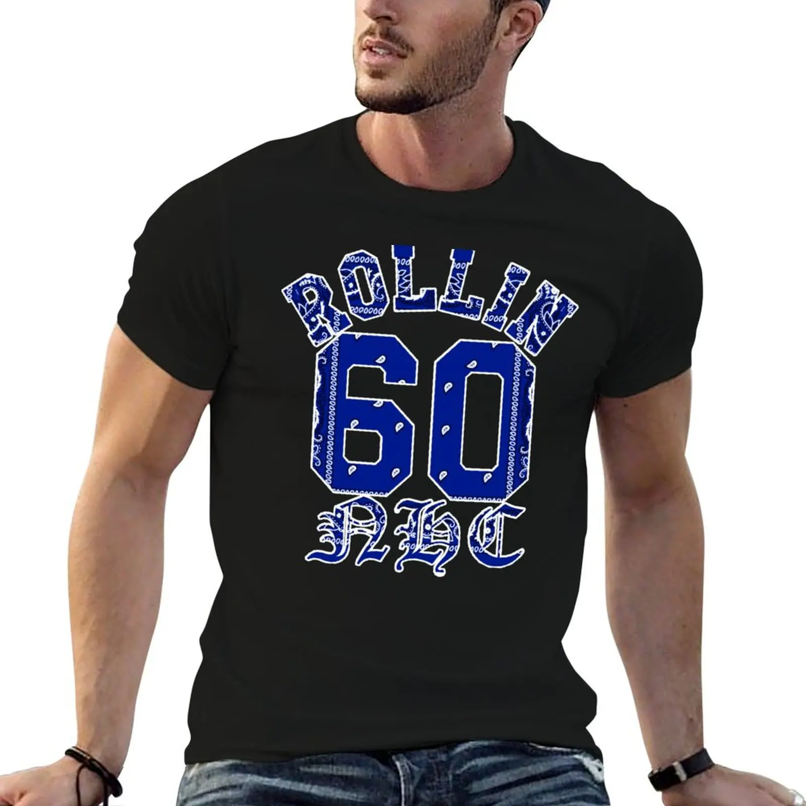 

Rollin 60 NHC Neighborhood Crips Blue Bandana T-Shirt shirts graphic tops heavyweights mens funny t shirts