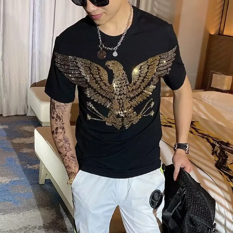 Summer Designer Rhinestone Plein ali T-shirt Casual Slim Solid Men for holiday asian size S-4XL 2024 fashion tees