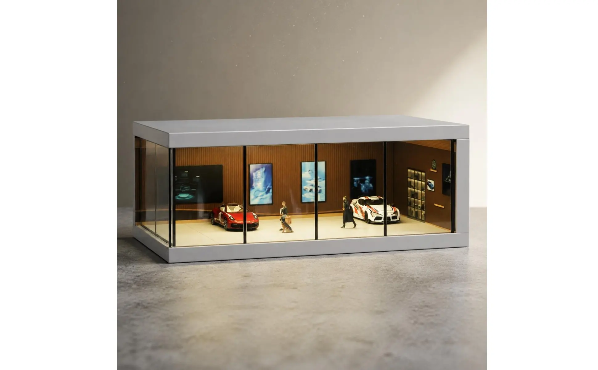 1/64 Scale Display Box Clear View LED Lit Model Display Box Acrylic Car Case Scene Design Diecast Car Showcase Easy to Assemble
