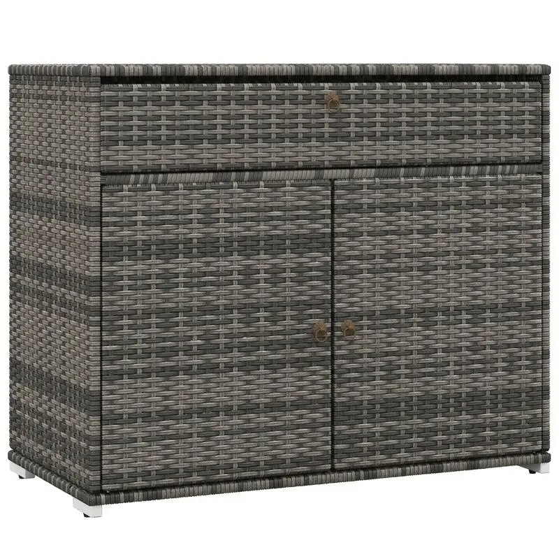 

Outdoor Towel Rack and Pool Toy Storage Cabinet, Freestanding PE Rattan Wicker Cabinet with Drawer for Indoor and Outdoor Use,