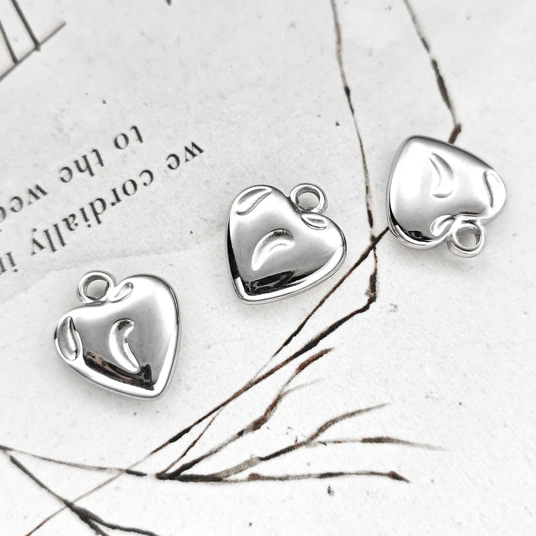 5개 세트 정밀 연마 스테인리스 스틸 참 피치 하트 펜던트 쥬얼리 DIY 골드 귀걸이 팔찌 목걸이 액세서리