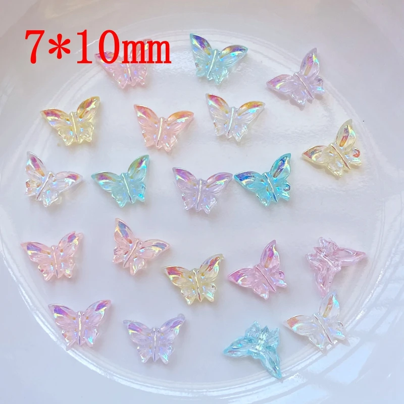 100pcs New Cute 7*10mm Resin Shiny Little Butterfly Flat Back Cabochon Scrapbook Kawaii DIY Embellishments Accessories