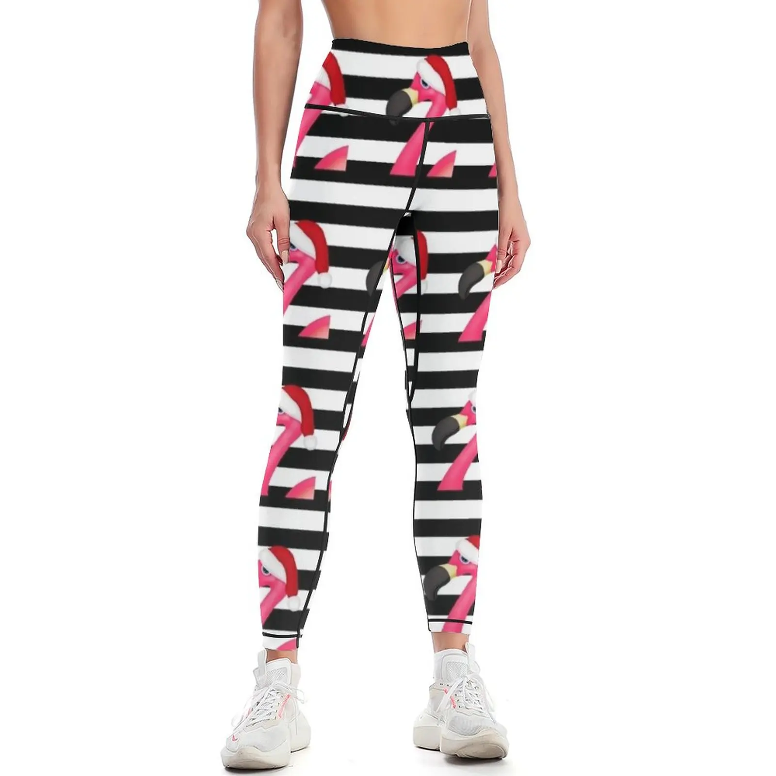 

Pink Flamingo Santa Striped Leggings sporty woman gym sports tennis for Clothing fitness Womens Leggings