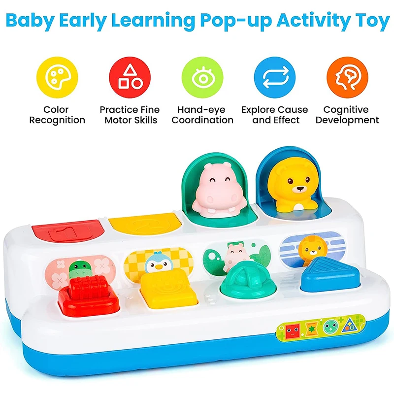 Baby Toys 6 to 12 Months Pop Up Animals Cause and Effect Toy Switch Box Baby Montessori Early Learning Development Sensory Toy