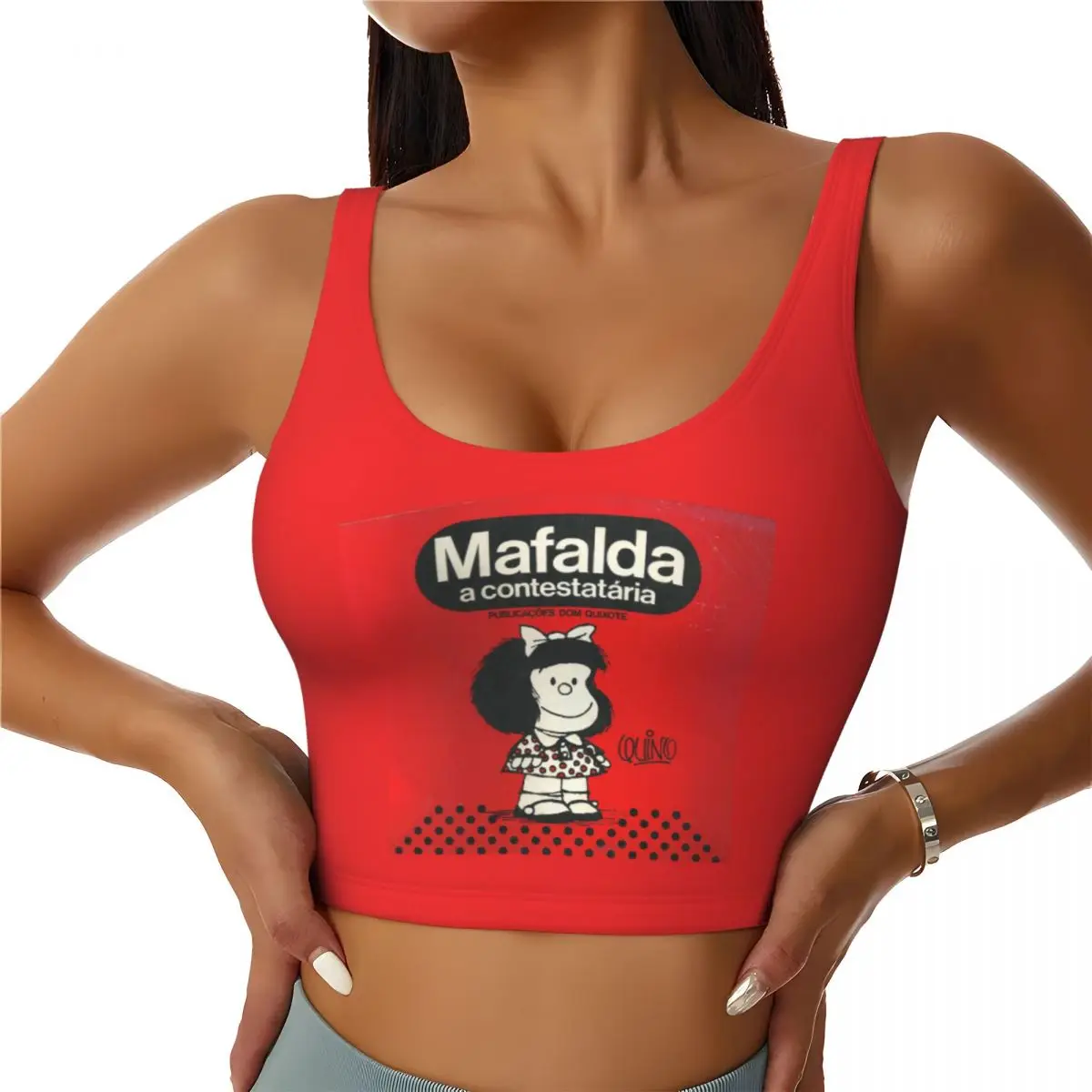 Custom Mafalda A Contestataria Workout Crop Tank Tops Women Seamless Quino Comic Manga Running Yoga Sports Bras