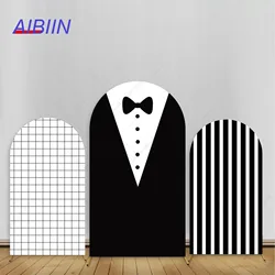 Black Suit Necktie Business Boss Birthday Arch Backdrop Cover Stripe Grid Baby Shower Party Decor Kids Boy 1 Year Background