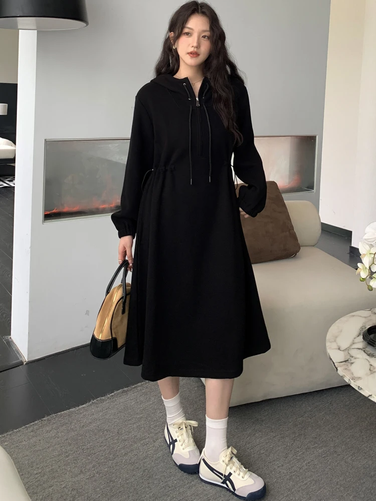 فستان نسائي بغطاء للرأس من NYFS لربيع الخريف فضفاض بالإضافة إلى حجم فستان طويل كاجوال بنمط رداء Elbise