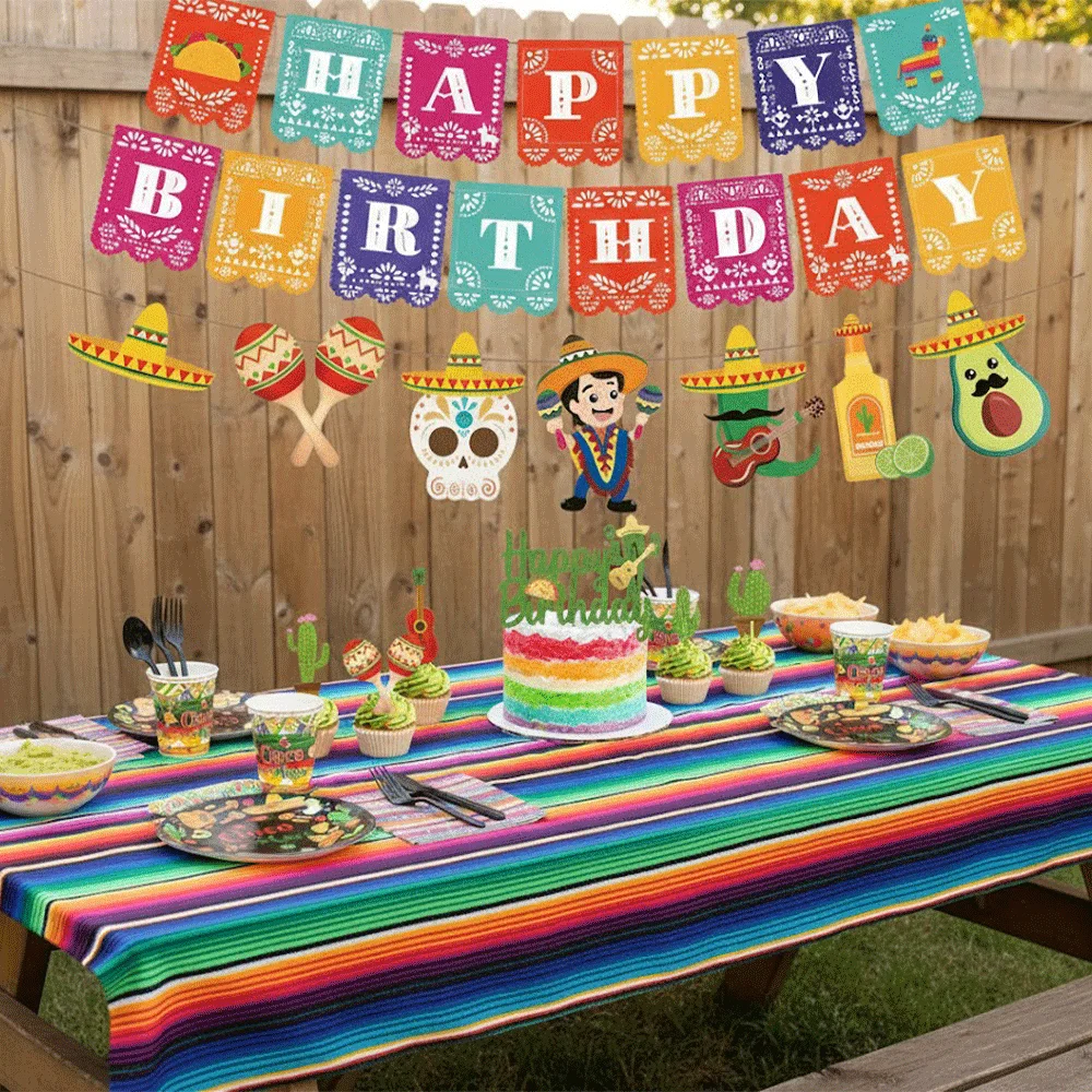 Cinco De Mayo Party Supplies Mexican Fiesta Party Decor Tableware Plate Napkin Banner Cake Topper For Carnival Birthday Party view 4