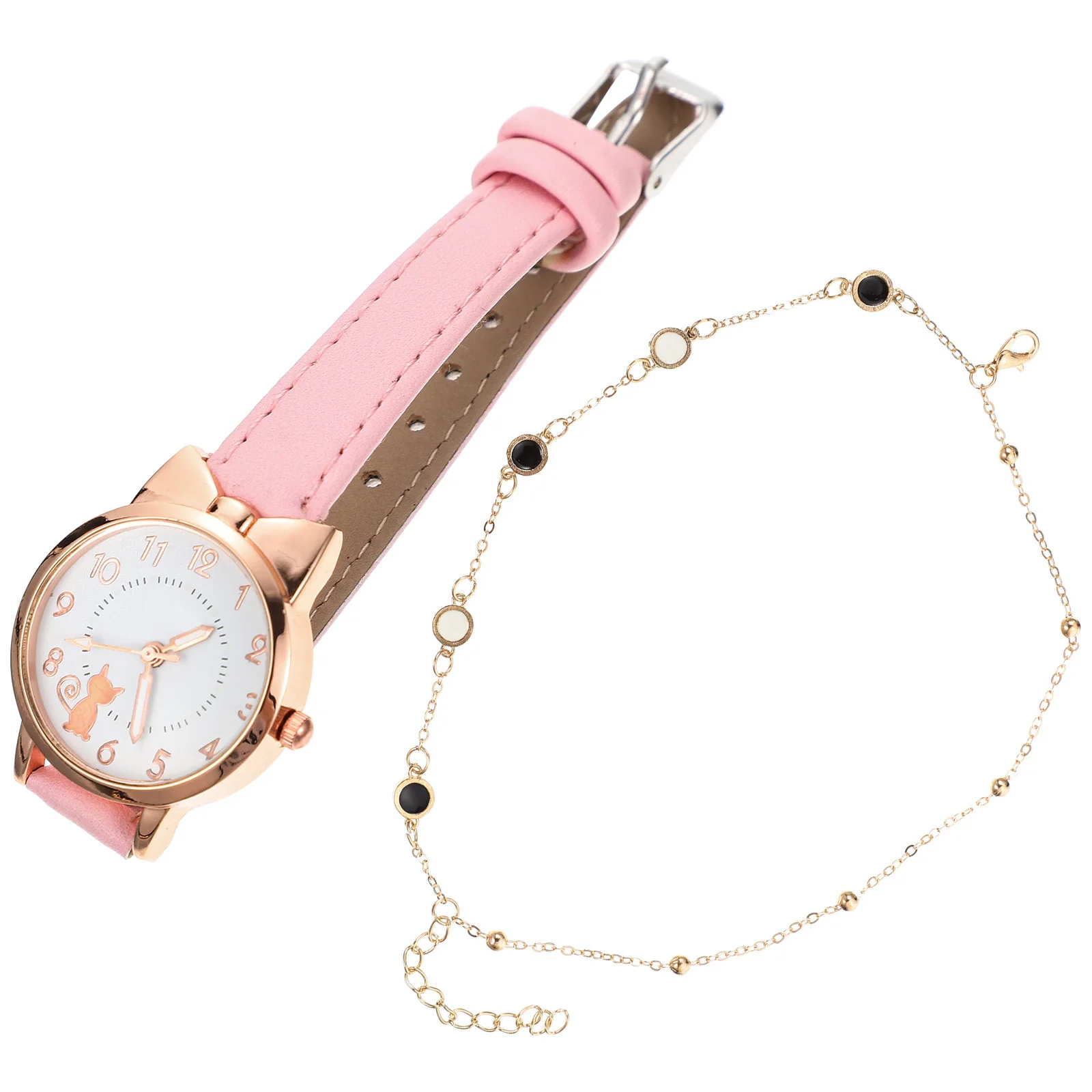 

Watch Set Pink Belt Gift Watch For Women Watches Cute Cartoon Cat Quartz Analog Wristwatch Women Accessories Gift