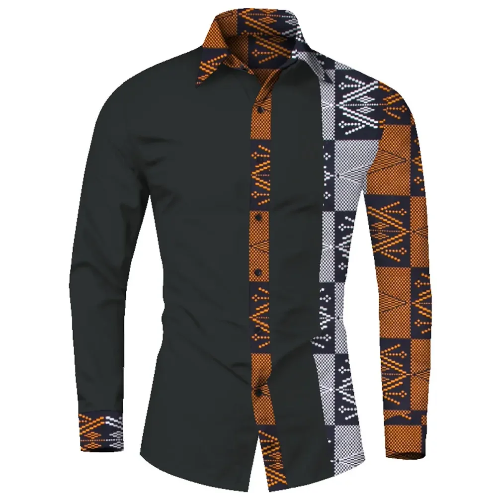 Afrikaanse Kleding Smart Causale Mannen Top Shirts Bazin Riche Katoen Print Patchwork Formele Shirts Traditionele Afrikaanse WYN581