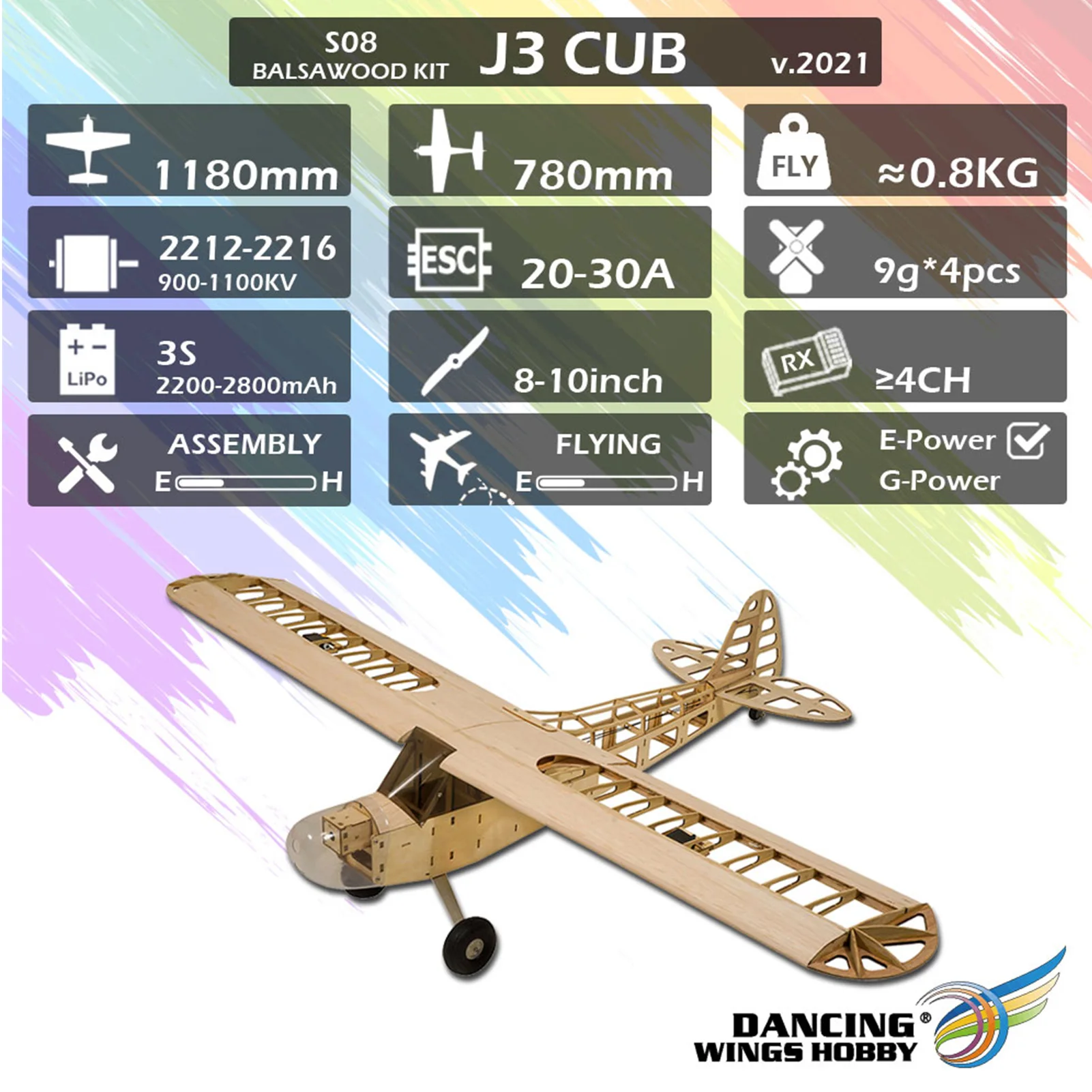 S0801 Balsa Wood RC Airplane  DIY Flying Model Aircraft Dancing Wings Hobby 1.2M Piper Cub J-3 Remote Control Aircraft KIT