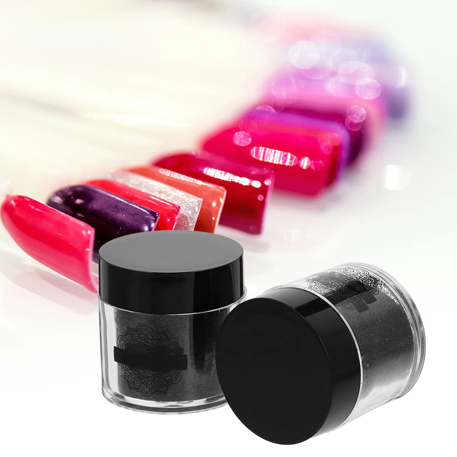 2 caixas de pó para arte em unhas, pigmento preto com glitter, pó para manicure para extensões de gel acrílico, decoração de unhas, arte em unhas