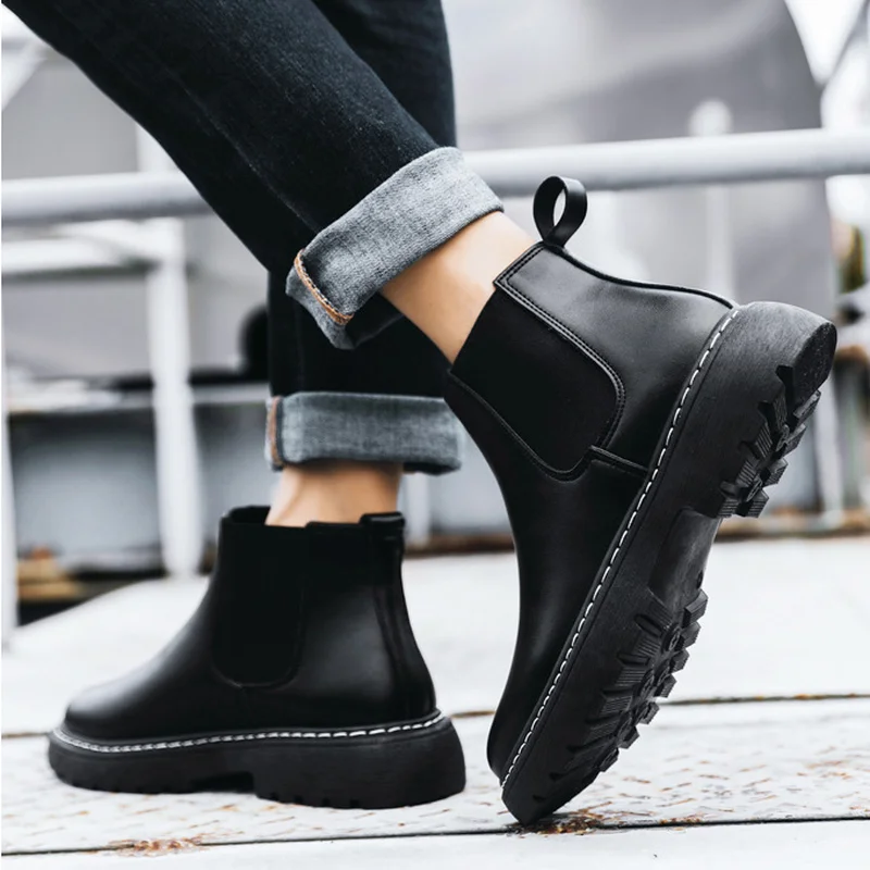 Fashion Autumn and Winter Men\'s Short Boots Trend Casual Shoes Leather Boots Boots Men\'s Leather Shoes Chelsea Boots