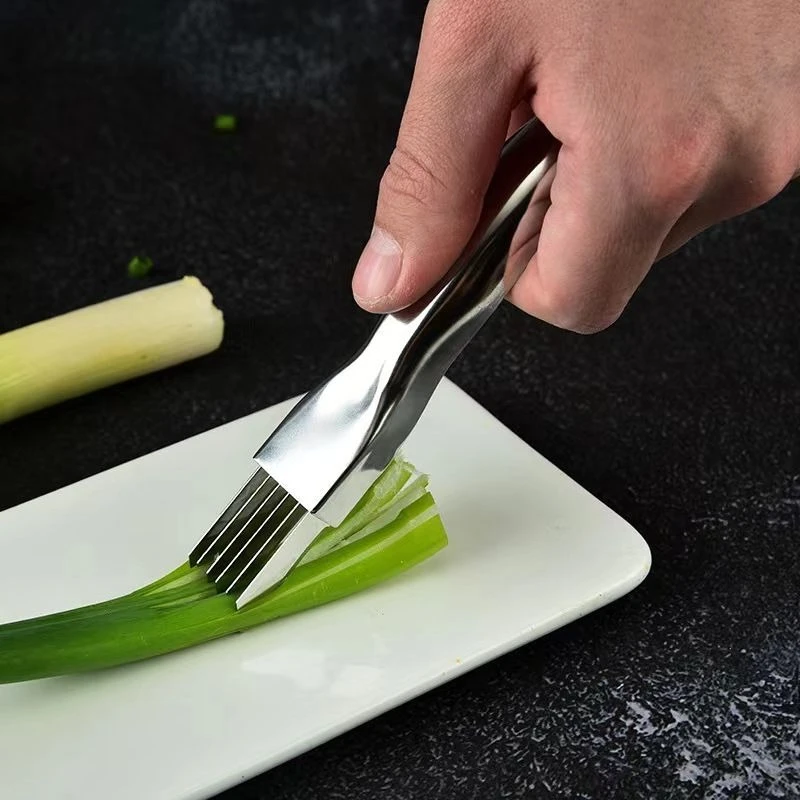 مفرمة طعام سريعة، بصل أخضر، سكين بصل أخضر مفروم من الفولاذ المقاوم للصدأ، سكين حرير أجاد المطبخ، تصميم مقبض منحني #4