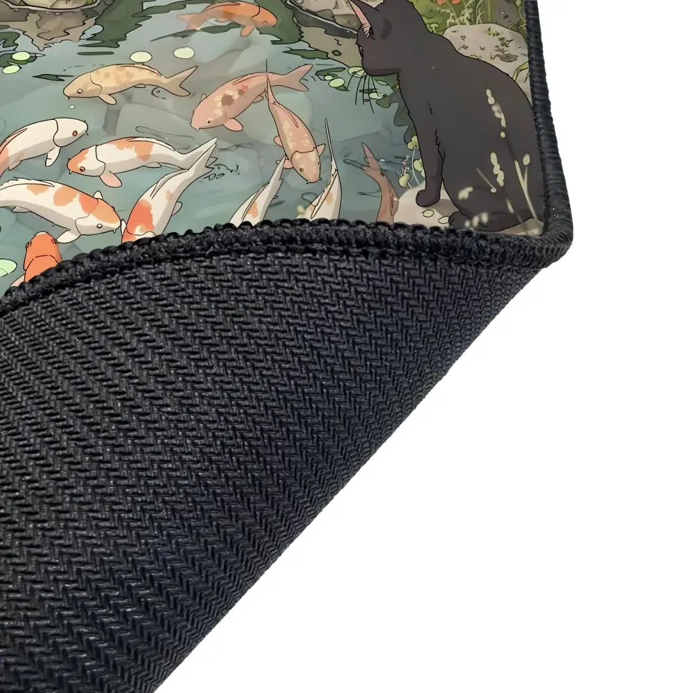 Cute Cartoon Cat Fish Mouse Pad Green Large Computer Keyboard Pad Natural Rubber Anti-Slip Pad Perfect Gift for Girlfriend Women