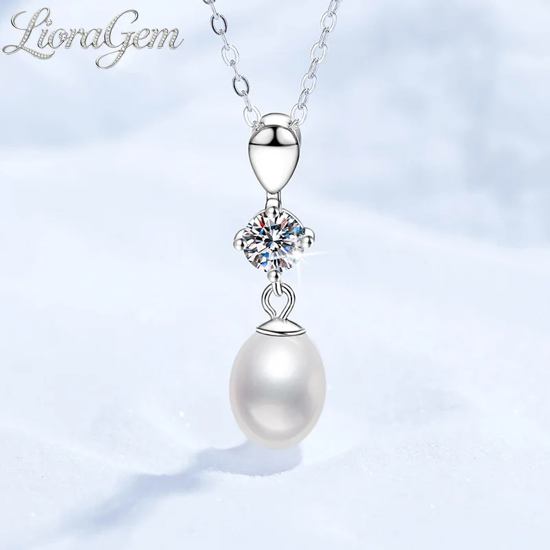 LioraGem 0.5 Carat Moissanite Necklace, 9mm Natural Freshwater Pearl Pendant Necklace for Women Platinum PT950 Stamp