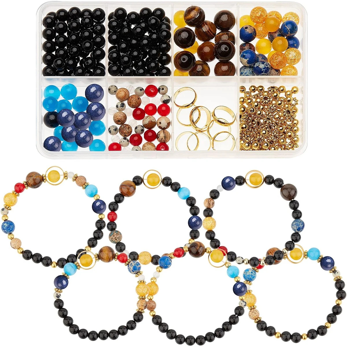 

DIY Solar System Bracelets Kit Galaxy Universe Nine Guardian Planets Obsidian Beads Necklace Natural Gemstone Bead Kit Craft