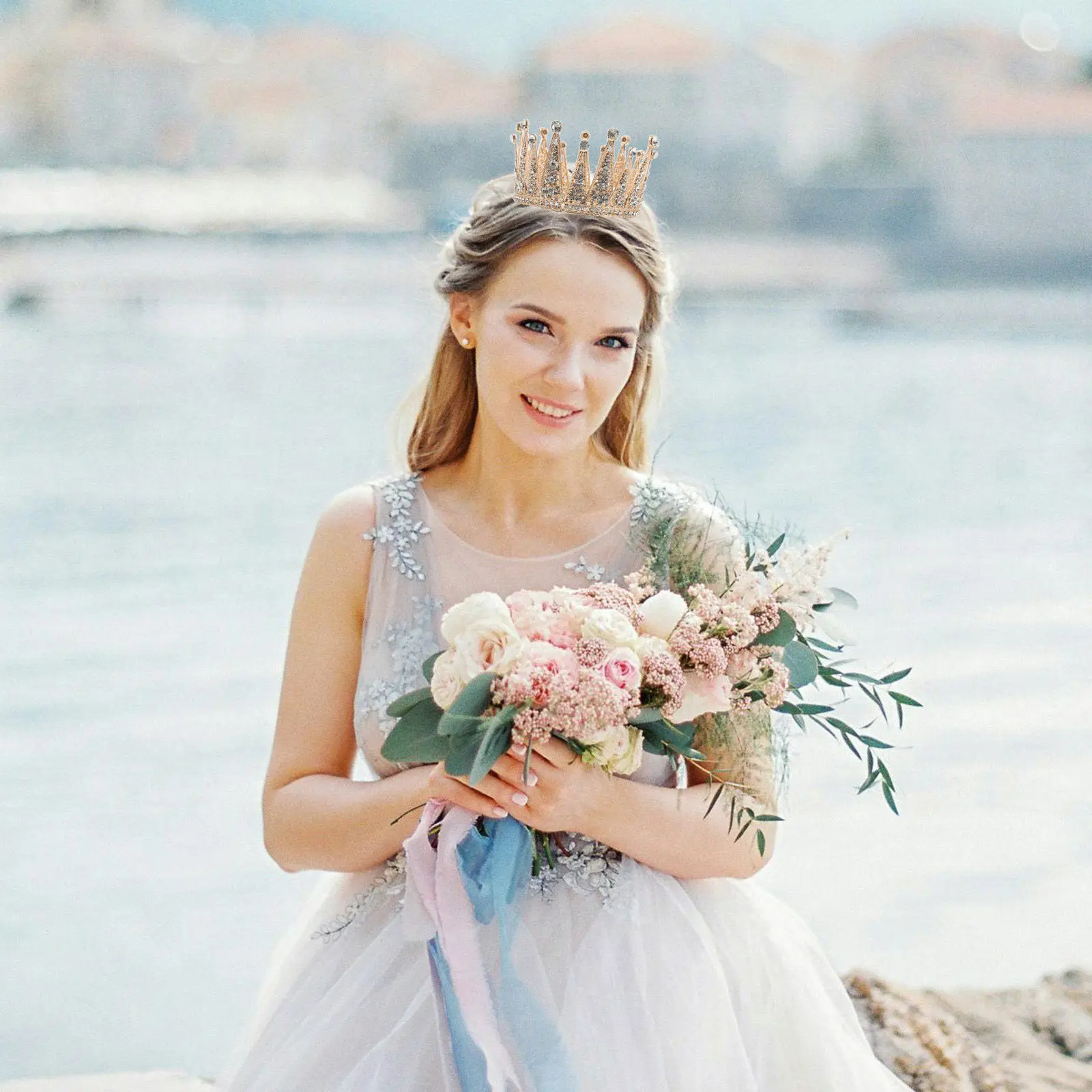 

Full Round Rhinestone Bridal Crown Crystal Princess Tiara Headpiece for Women Wedding Birthday Party Elegant Comfortable Fit
