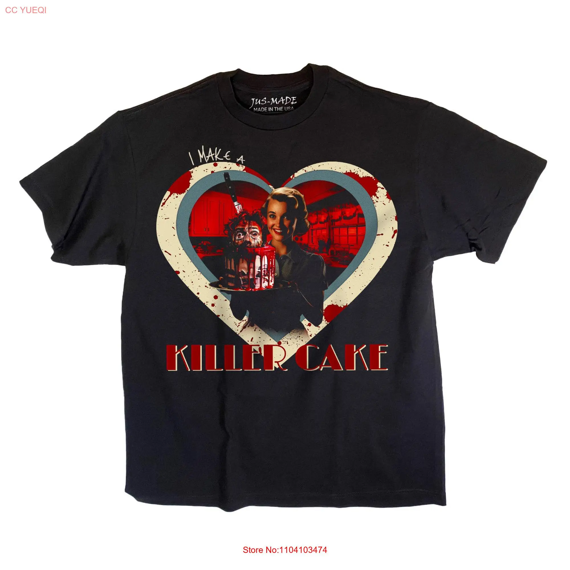 I Make a KILLER CAKE Black T Shirt Bloody Dark Humor long or short sleeves