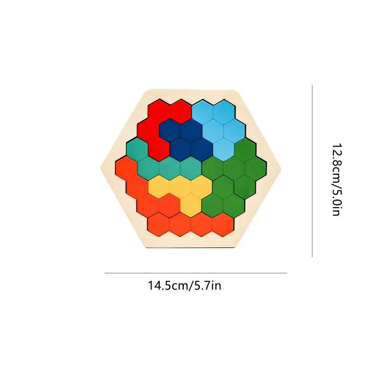 Wooden Hexagon Puzzle Brain Teasers Wooden Honeycomb Puzzle Jigsaw Early Education Logic Toys Colorful Kindergarten Puzzle